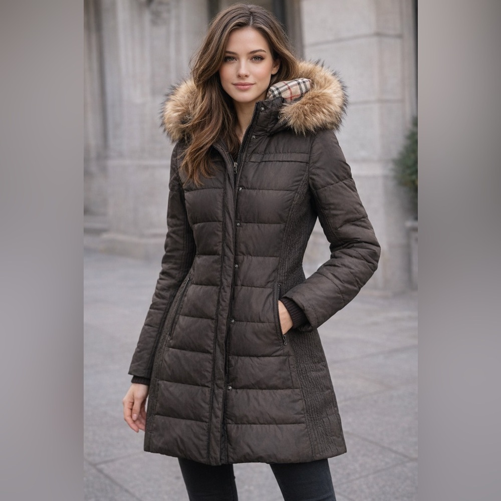 Authentic Burberry‎  winter coat with fur hood old money quiet luxury